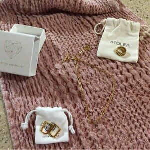 14 karat overlay, 16 inch necklace, size 6 ring, and hugger earrings,